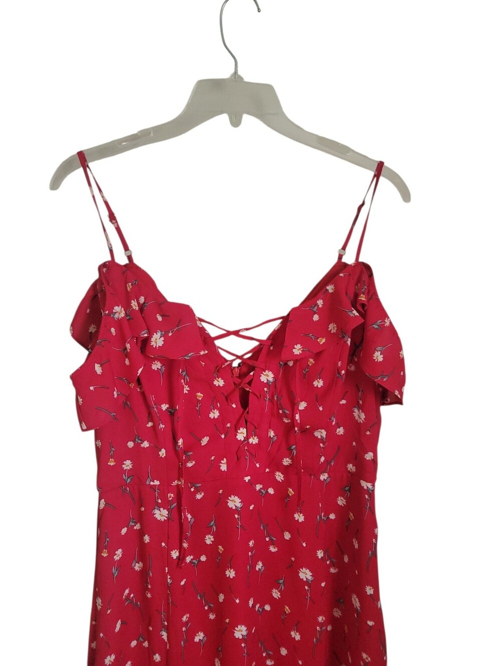 IF BY SEA Floral Ruffle Maxi Dress Red Cottagecore Lace Up Sundress Size M - Picture 3 of 9